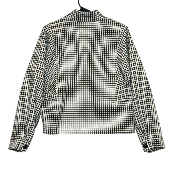 CABI Windowpane Plaid Jacket Blazer Women’s Medium Size Cropped Black White - Picture 3 of 16